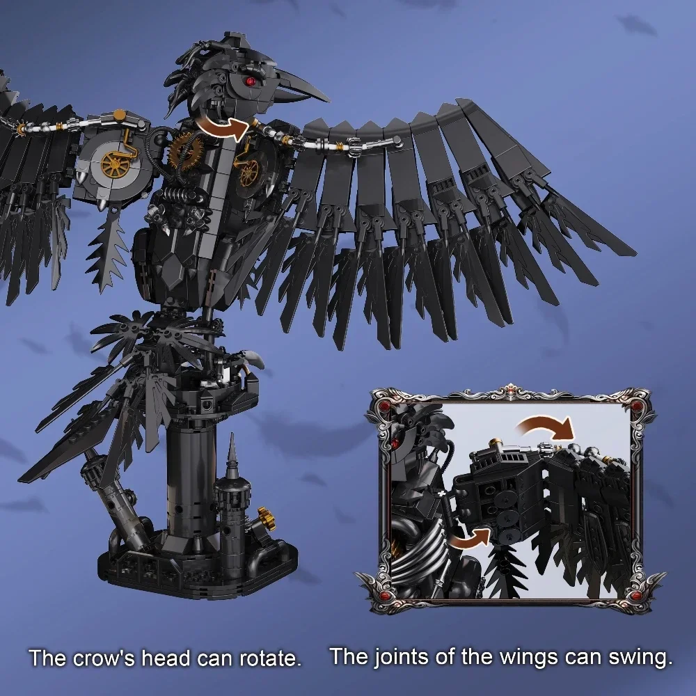 Creative Technical Mechanical Crow Animal World Building-Blocks Birds Model Kit Assembly Bricks for Birthday Gifts 1018PCS