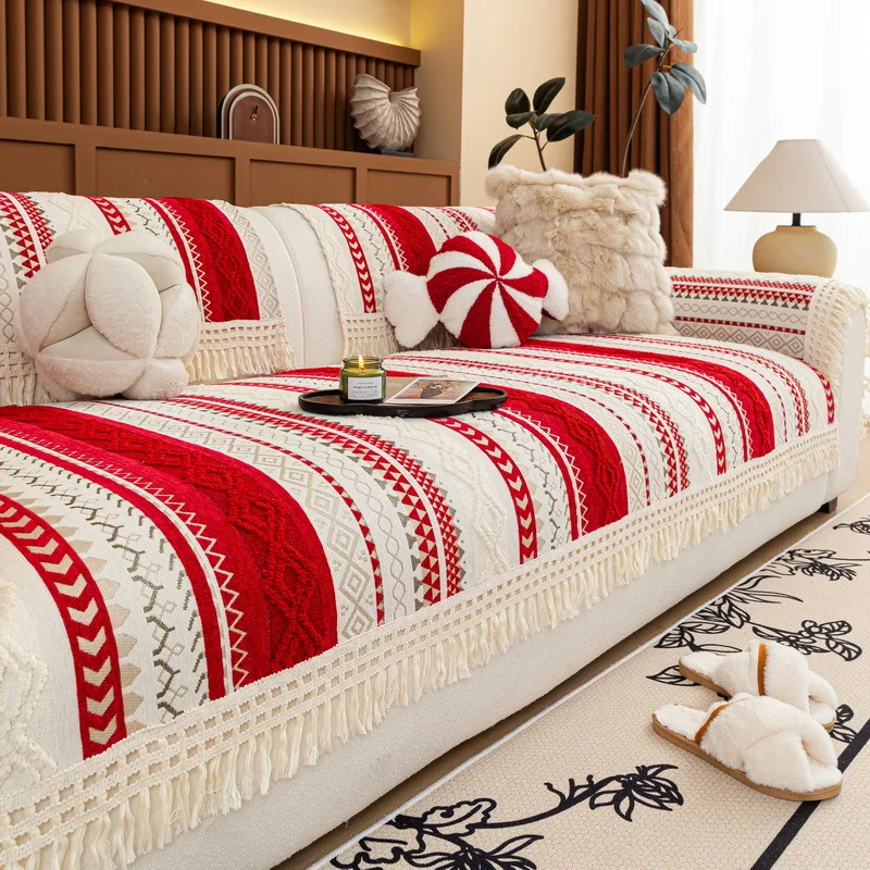 Nordic Chenille Sofa Cover All Seasons Universal Sofas Mat Non-Slip Couch Cushion Towel with Tassel for Living Room Home 쇼파 패드