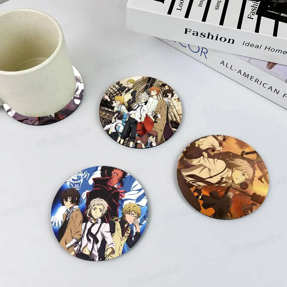 Bungo Stray Dogs Anime Round Coasters Insulated Durable Cups Coffee Coaster Plate Mats Home and Decoration Kitchen Utensils