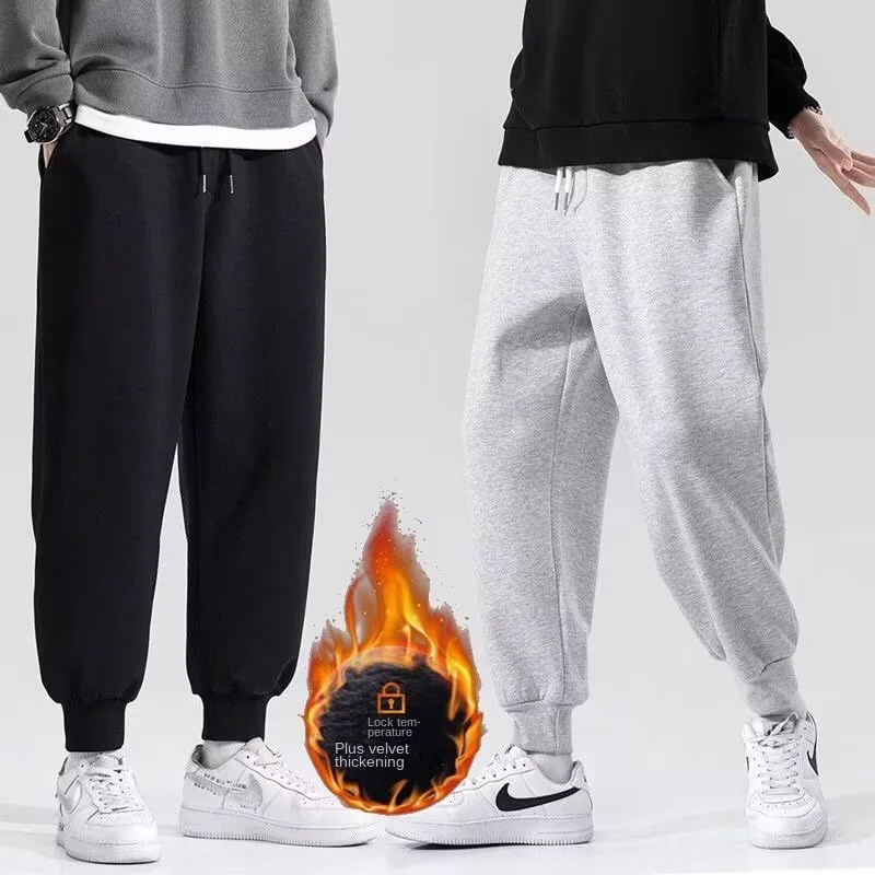 

Black sweatpants for men in spring and autumn, loose straight leg, leg tied sports pants, Korean style trendy wide leg casual br