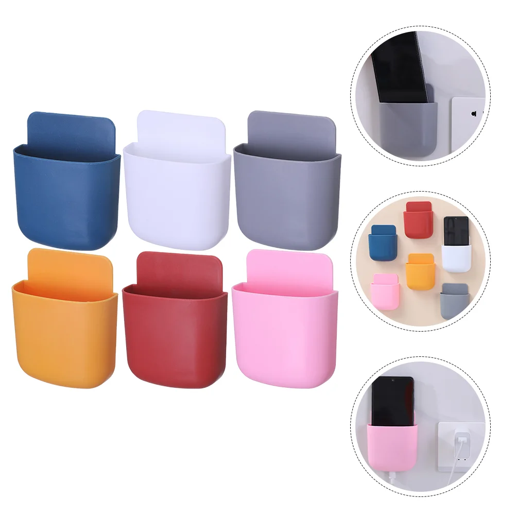 6 Pcs Remote Control Storage Box Phone Support for Home Wall Holder Stand Bracket Charging Cell Adhesive Office