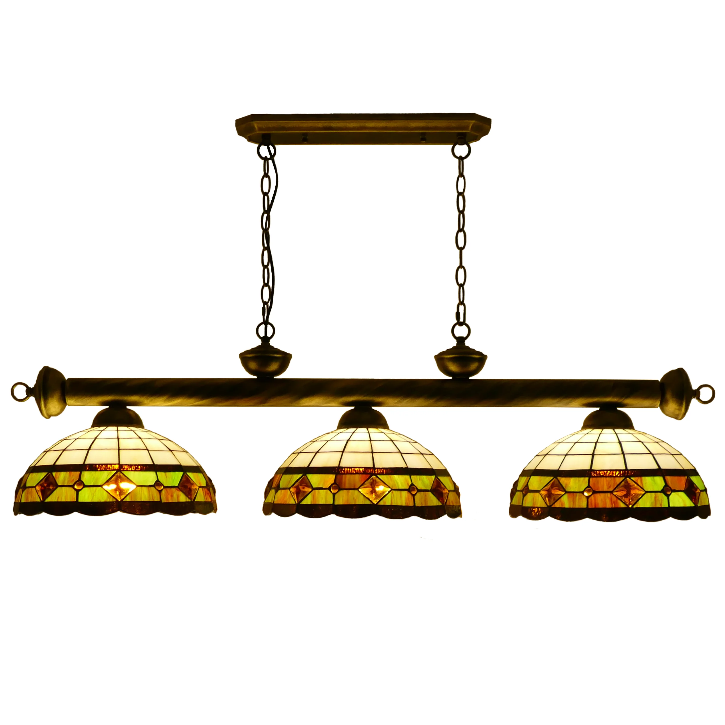 

#@Tiffany JGW European Retro Pastoral Style Open Dining Room Stained Glass Longboard Chandelier