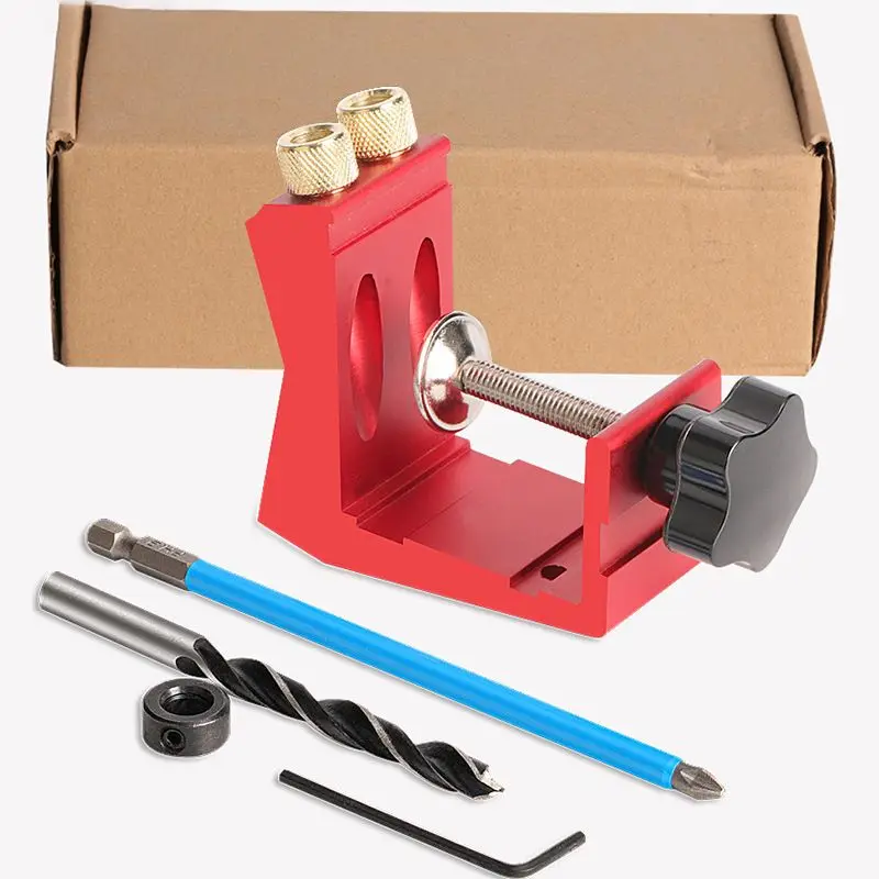 Jig con foro tascabile con vite con foro tascabile e morsetto Jig Drill Guide Jig Plug, localizzatore di fori obliqui a 15 gradi per la lavorazione del legno