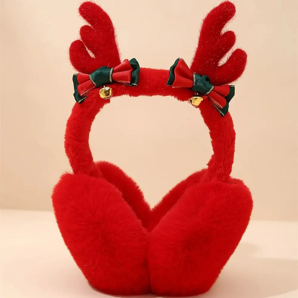 Chifres de natal dobráveis earmuffs inverno proteção contra vento e frio aquecedor de orelha cheio de veludo vermelho bonito estudante earflap presente de natal