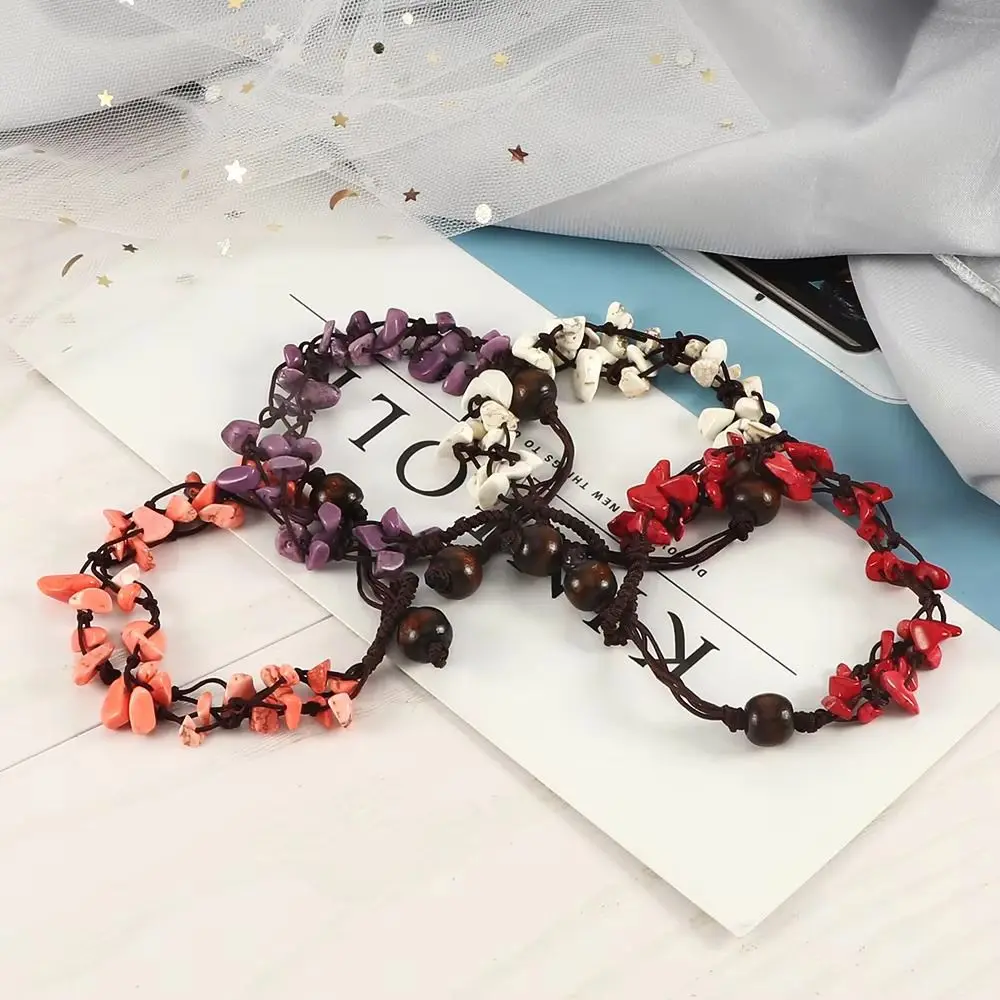 Braided Handmade Bracelet Crushed Stone Bracelet Adjustable Turquoise Bracelet Stone Texture Bracelet Bracelet Ankle Chain