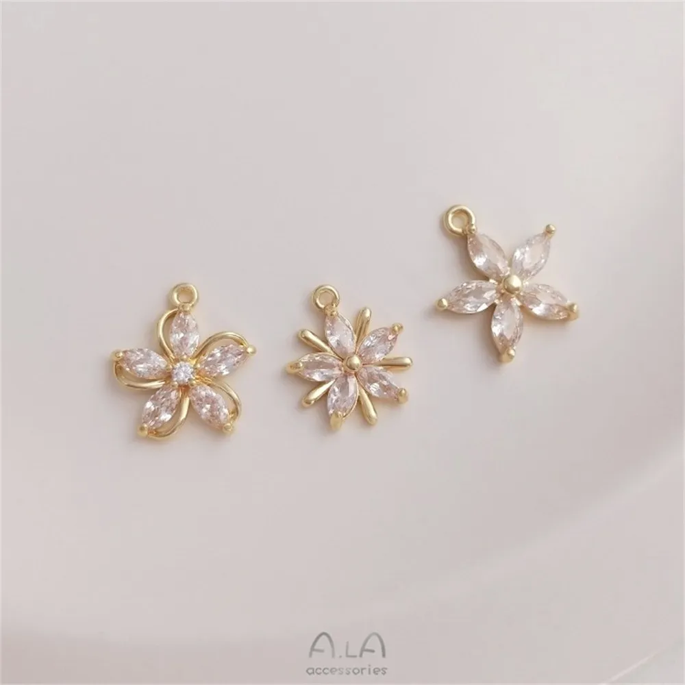 Zircon Peach Blossom and Cherry Blossom Daisy Pendant 14K Pack Gold Flower Shaped Pendant DIY Bracelet Earrings Jewelry Pendant - view 3