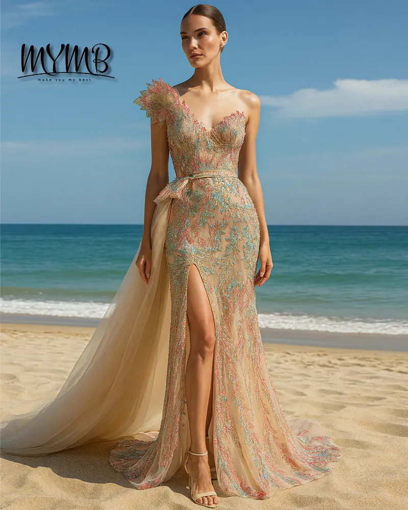 

MYMB Роскошное сексуальное облегающее банкетное платье с высоким разрезом от кутюр, украшенное изысканным красочным вышитым бисером и боковой юбкой MB40323