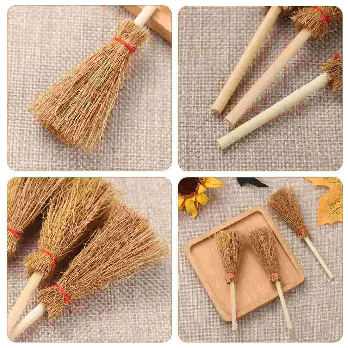 Mini Red Rope Broom 12pcs Whisk Witches Hanging Halloween Toys Crafts Prop Wooden Child