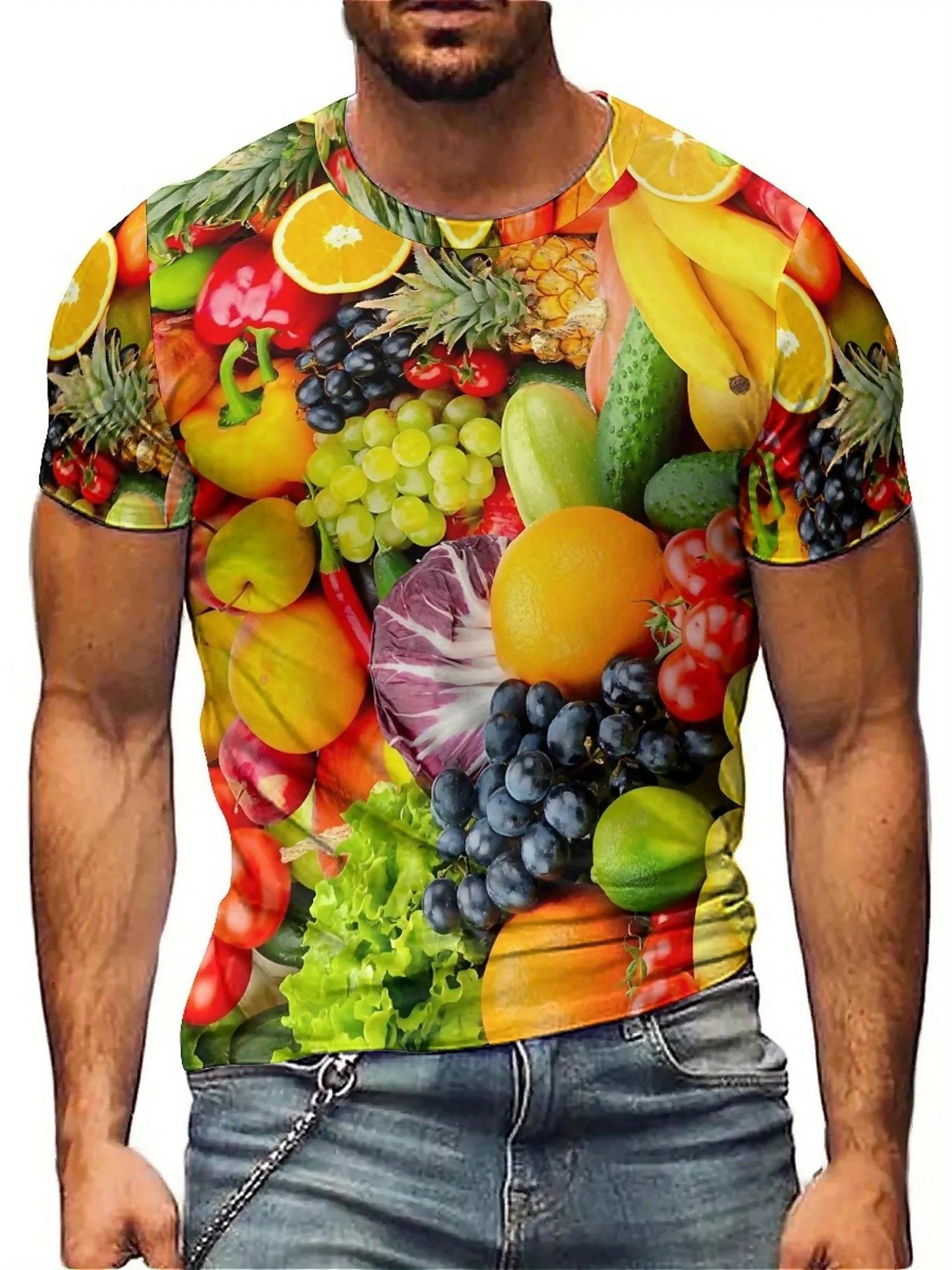 Spring Summer Casual T-shirt for Men, Fruit 3D Print Short Sleeve T-shirt, Soft and Comfortable Polyester Fiber tee