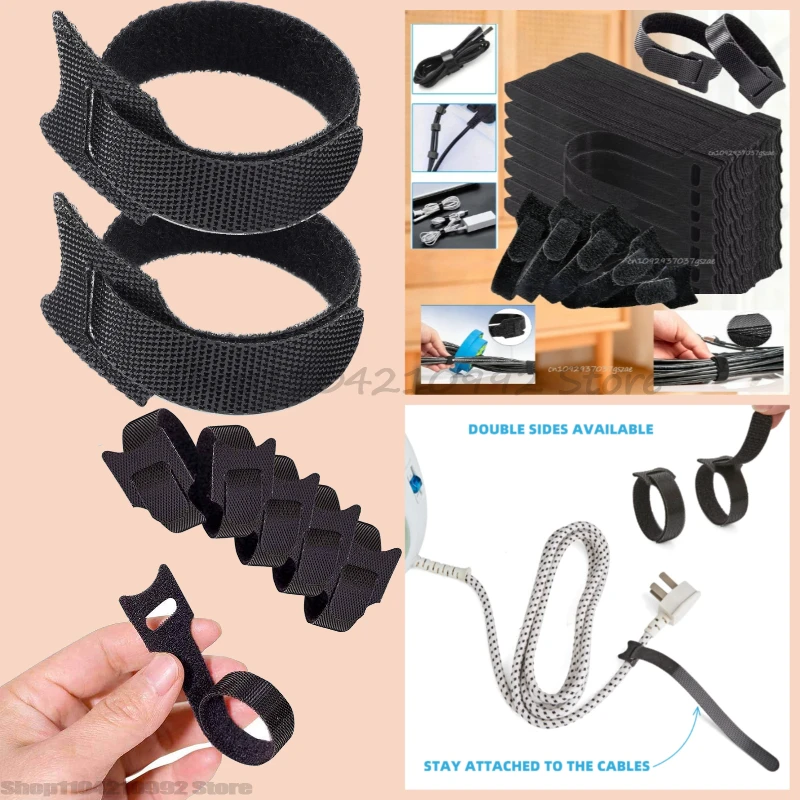 Lösbare Kabelbinder Schwarze Nylon-Schlaufen- und Bogenverschlüsse Kabelbinder Drahtorganisator Mehrzweck-Bündelungsband