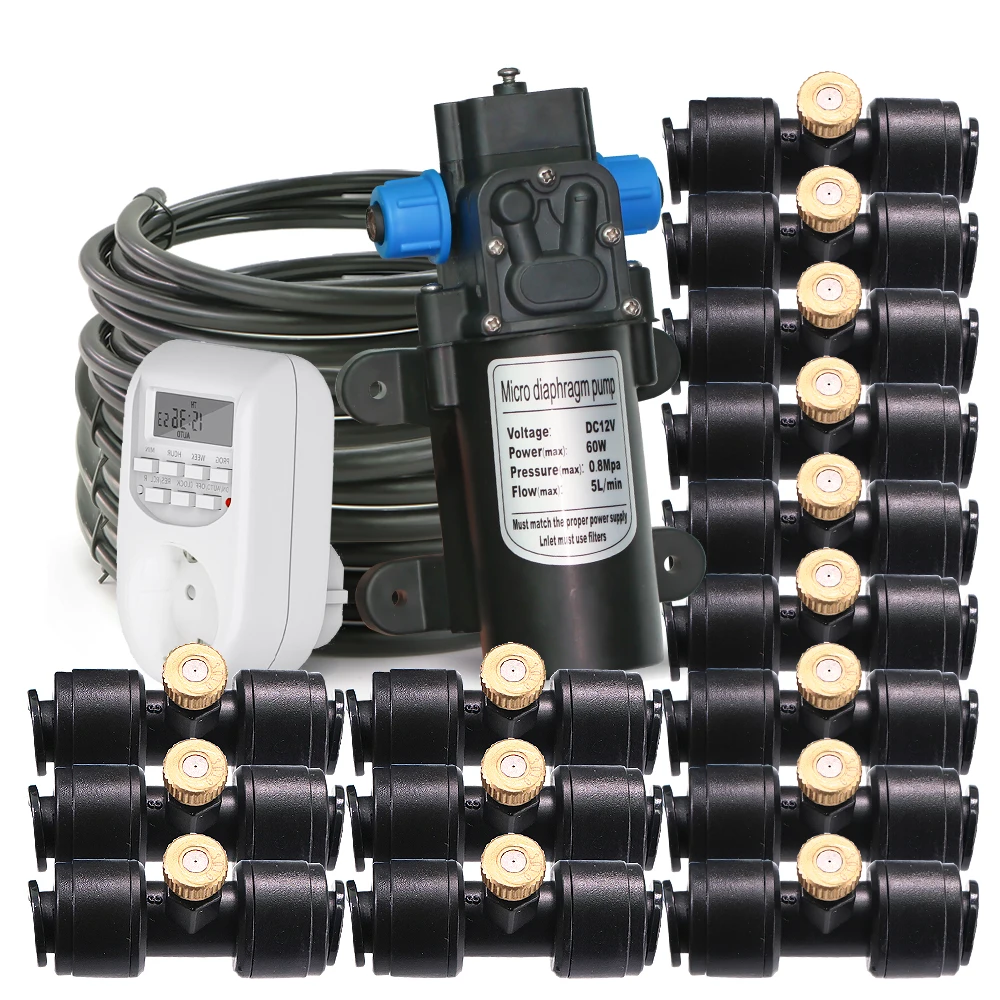 0.6mm Garden Spray Nozzle Timer Pump Automatic Irrigation System for Vegetable Plants Atomizing Watering Kit Quick Connect Mists