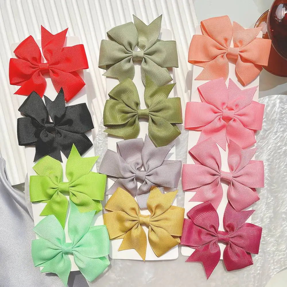 Classic 40 Colors Solid Grosgrain Ribbon Bows Clips Hairpin Girl\'s Hair Bows Boutique Hair Clip Headware Kids Hair Accessories