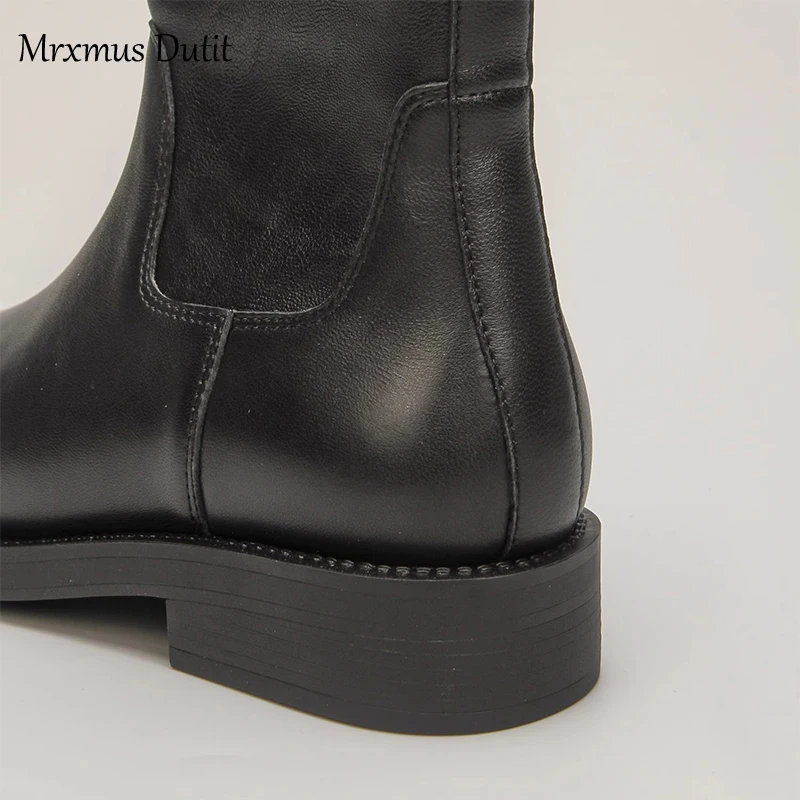 Mrxmus Dutit 2023 Autumn Winter New Fashion Women Round Head Elasticity Slip-on Boots Casual Solid Simple Shoes Female Chic