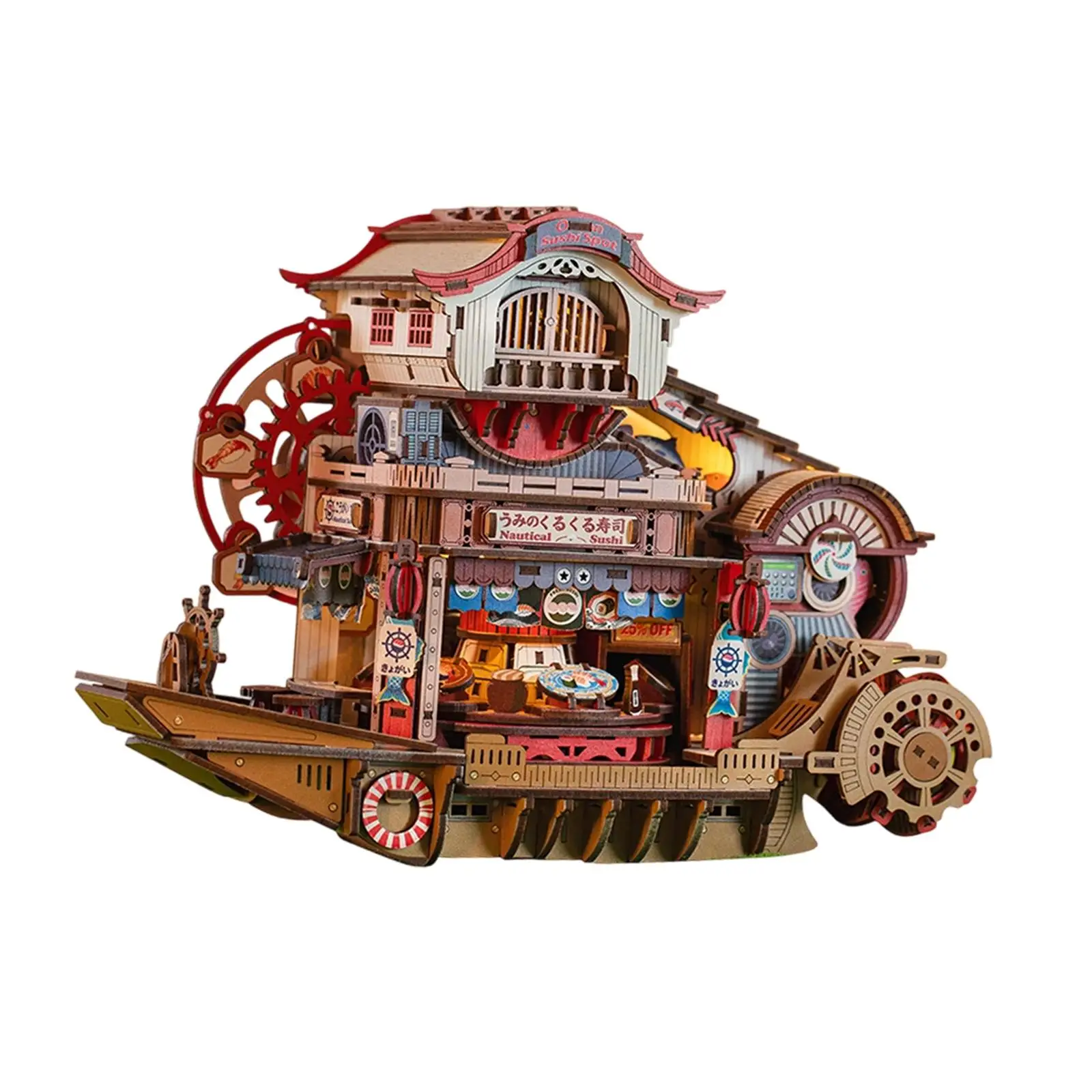 DIY Miniature Dollhouse Kit, Mini Nautical Sushi Boat Building Kit, Mini Diorama Building Kit for Teens, Kids, Boy Girls