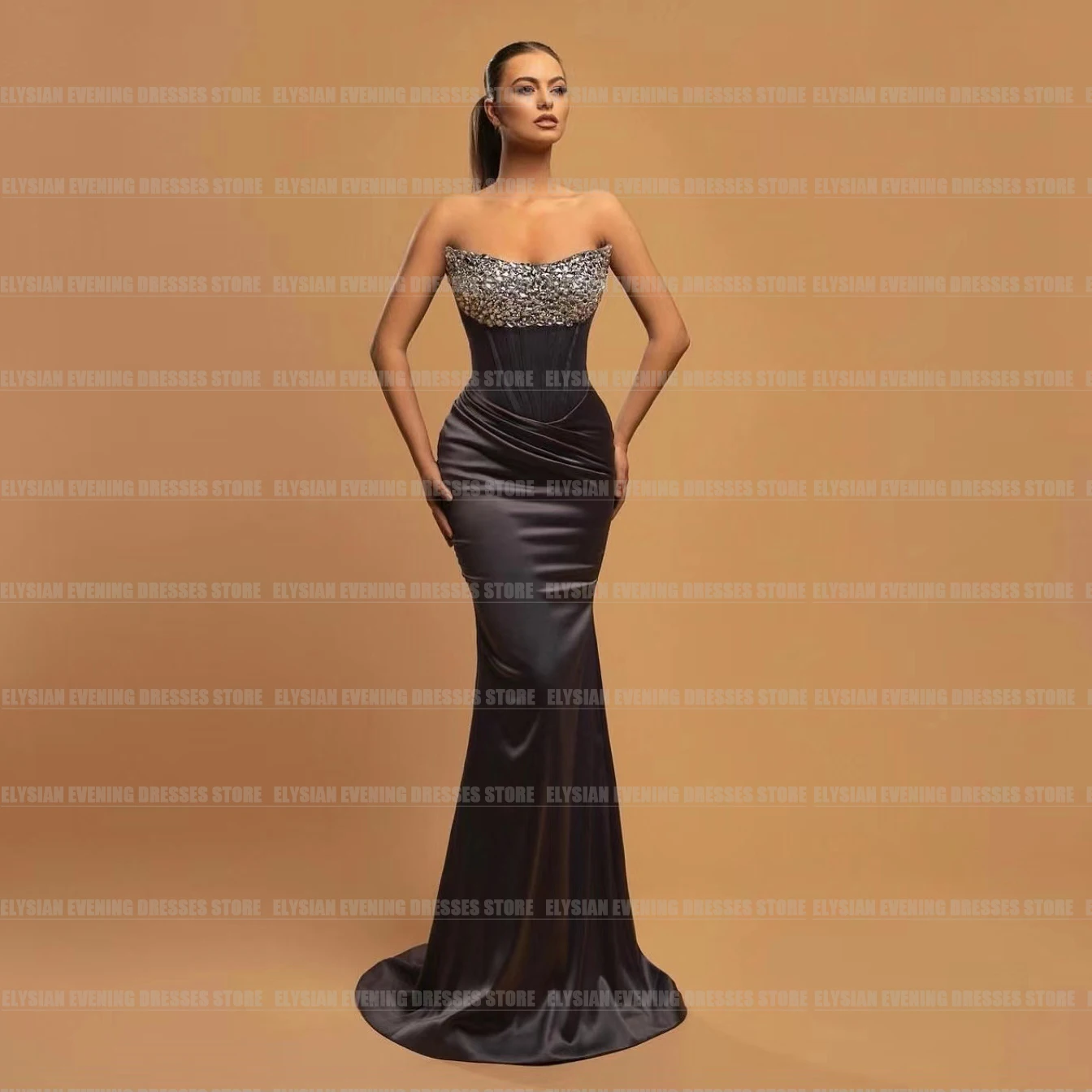 

Gentle Sexy Beads Evening Dresses Mermaid Sparkle Boat Neck Sequined Beach Party Prom Gowns Formal 2024 Vestidos вечернее платье