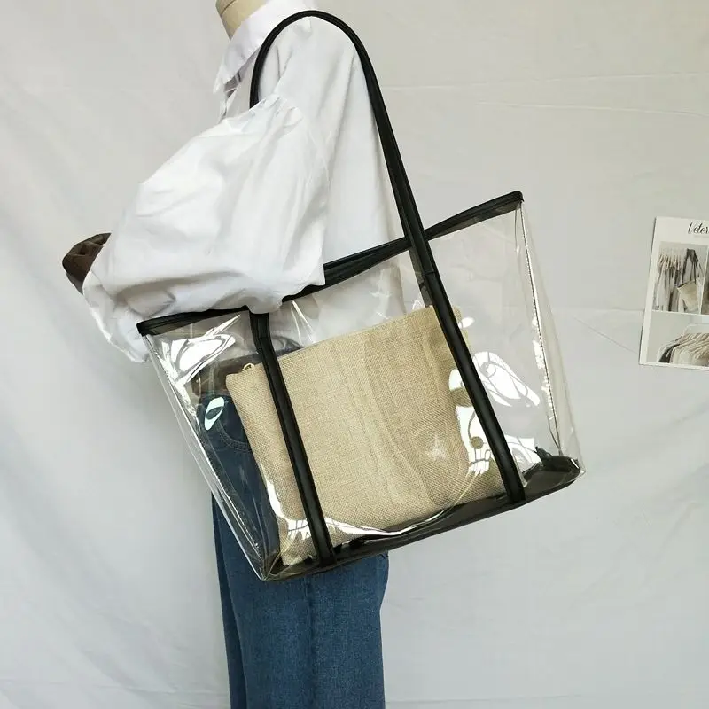 Przezroczysta torba dla kobiet 2025 Nowa modna torba z przezroczystego kompozytu PVC Casual Handheld Single Shoulder Tote Bag
