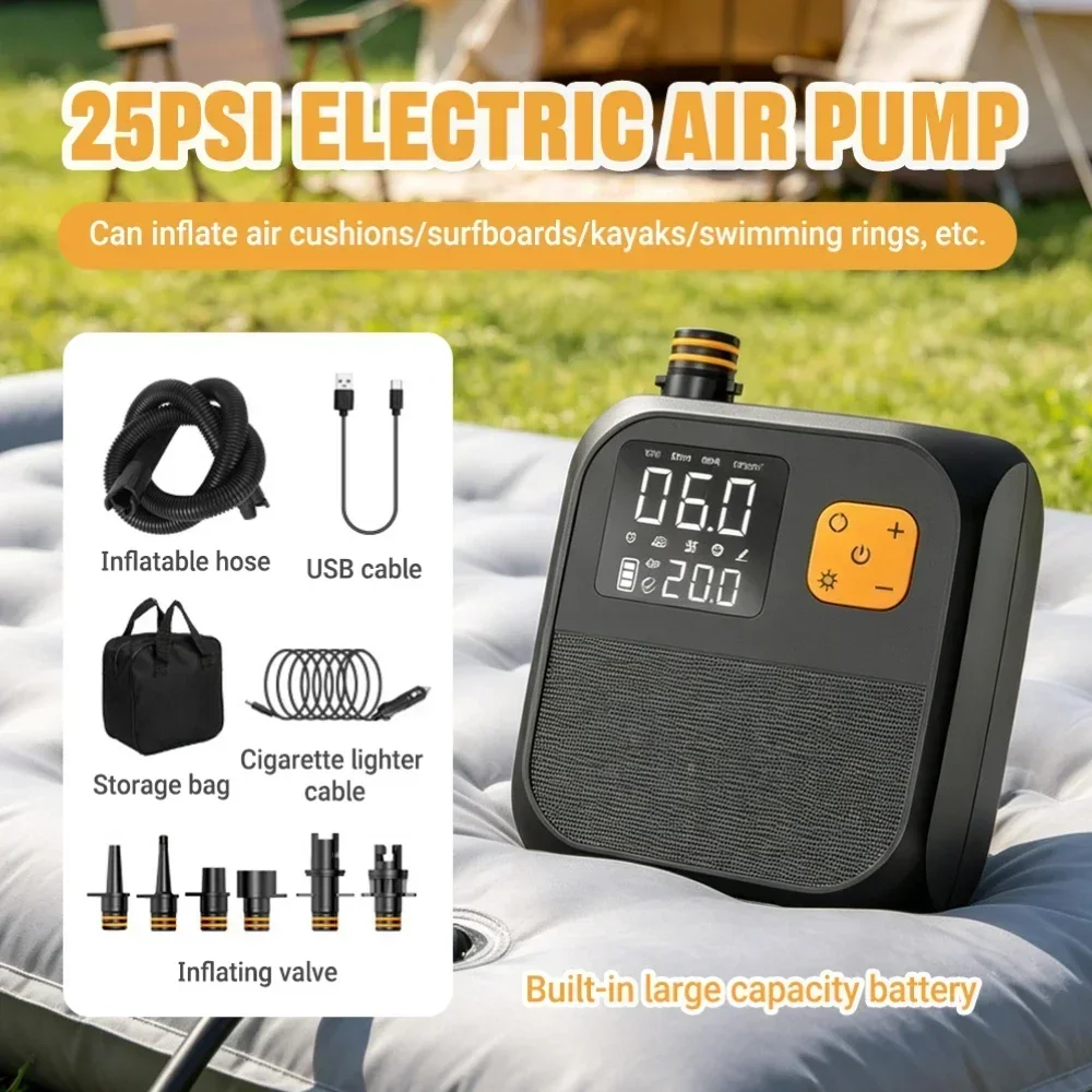 Cordless Electric Air Pump 25PSI Rechargeable SUP Paddle Board Pump Dual Stage For Kayak Inflatable Boat Surfboard