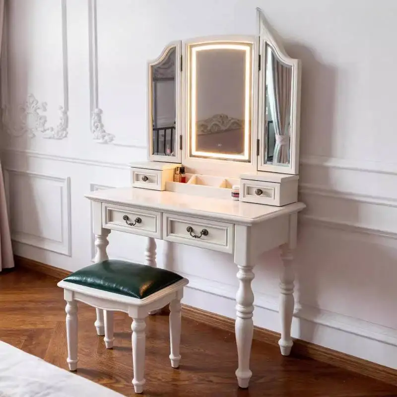 

Vintage Simple Vanity Table Dest European Huge Saving Glass Dressing Table Drawer Mirror Makeup Tafel Furnitures For Bedroom