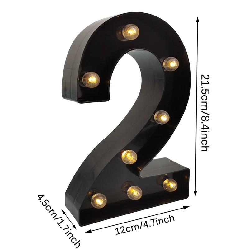 2Pcs Adult 30th 40th 50th 60 Black Number LED String Night Light Lamp Happy Birthday Anniversary Decoration Event Party Supplies