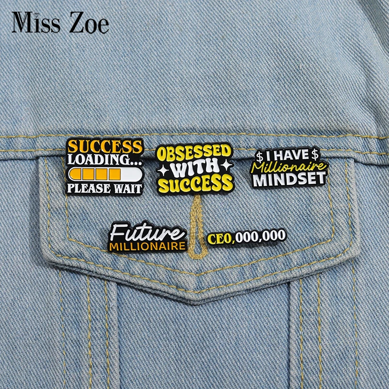 Future MILLIONAIRE Enamel Pins Custom OBSESSED WITH SUCCESS Brooches Lapel Badges Cartoon Funny Jewelry Gift for Friends