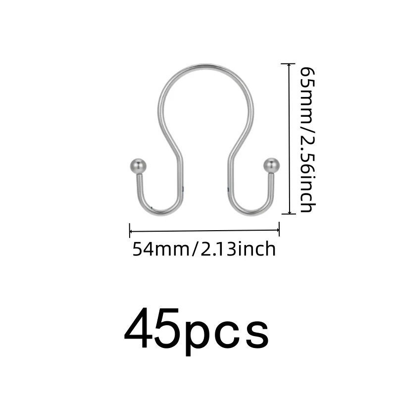 45 pcs Silver Double Ear Shower Curtain Rings, Smooth Sliding Design, Easy to Hang Curtains, for Shower Rods