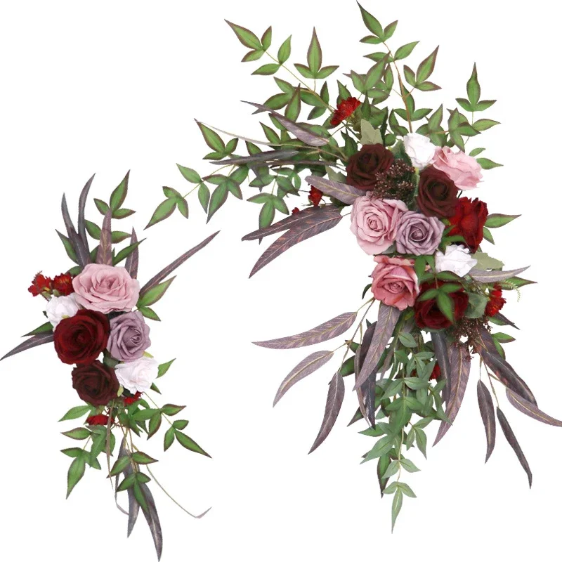 2pcs Artificial Flower Row Arrangement Wedding Arch Floral Sign Welcome Flower Wall Hanging Corner Flower Party Backdrop Deocr