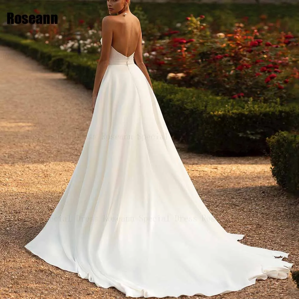 Fashion 2024 Mermaid Wedding Dress Satin Open Back Strapless Front Split Brush Train Bride Dresses Floor Length robe de mariée