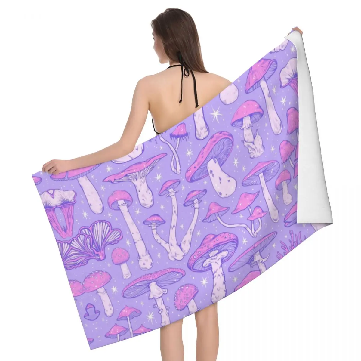 

Magic Mushrooms Pastel Purple Absorbent Microfiber Beach Bath Towel Quick Drying Psychedelic Shower Pool Towels