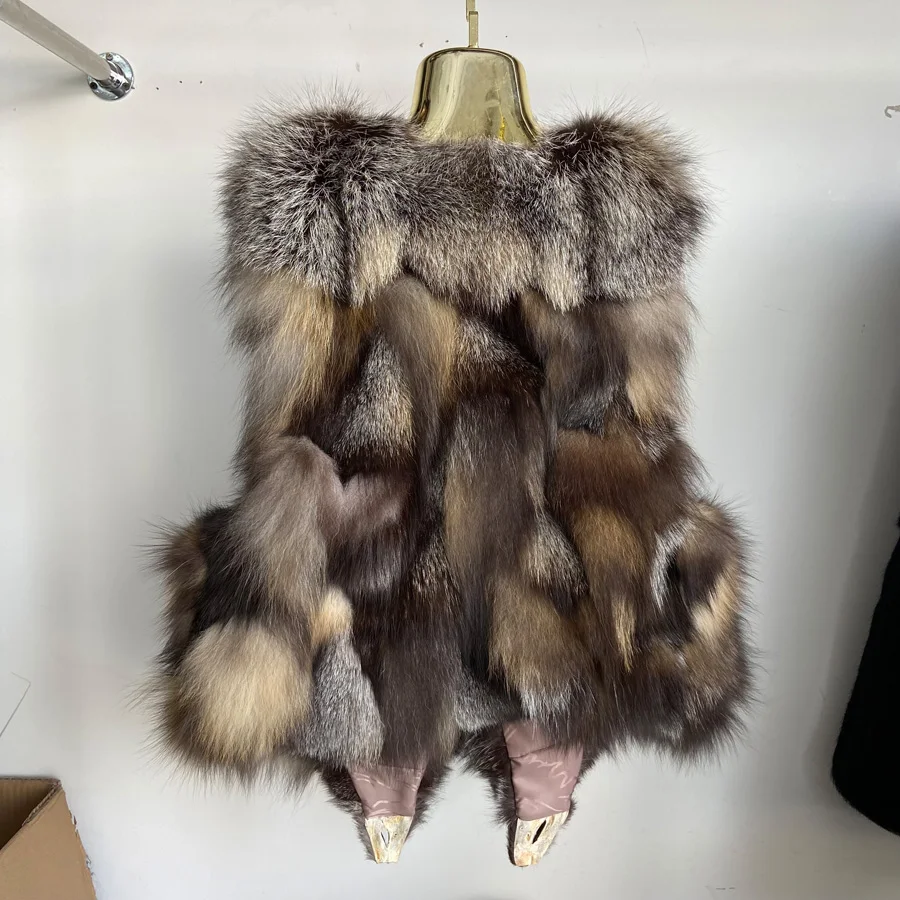 Natural Fox Fur Vest Women Small Real Thick Warm Winter Fur Coat Short Stylish Parkas Stylish Sleeveless Jacket