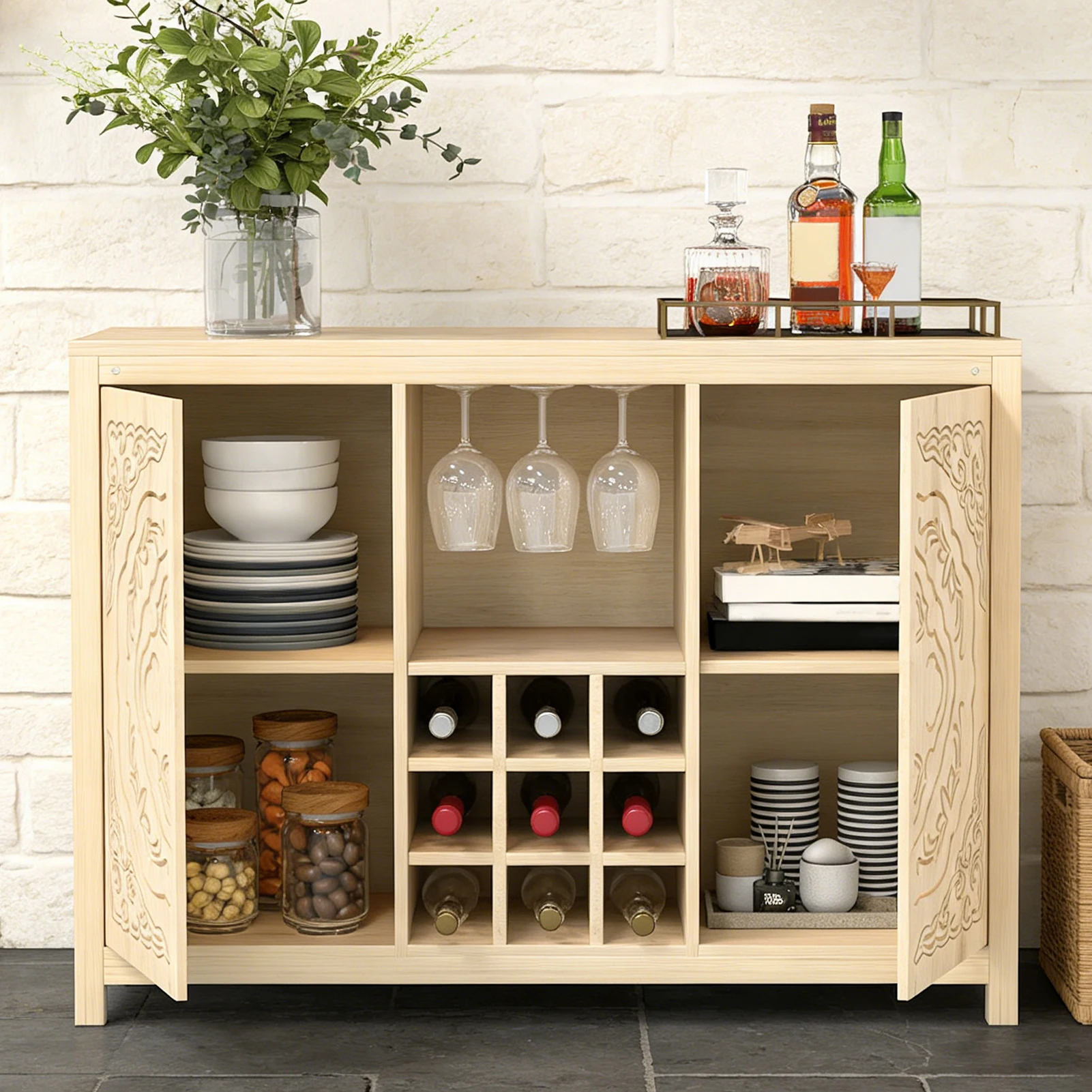 

Винный шкаф-бар в американском стиле с 2 дверцами, из МДФ, для хранения напитков, с полками для вин и подставками для бокалов, для гостиной, столовой, кухни