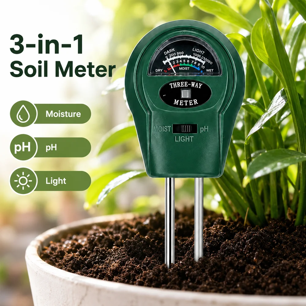 3-in-1 Soil Tester PH Moisture Light Meter Plant Water Sensor Gardening Tool for Indoor Outdoor Garden Farm Flowers Battery Free