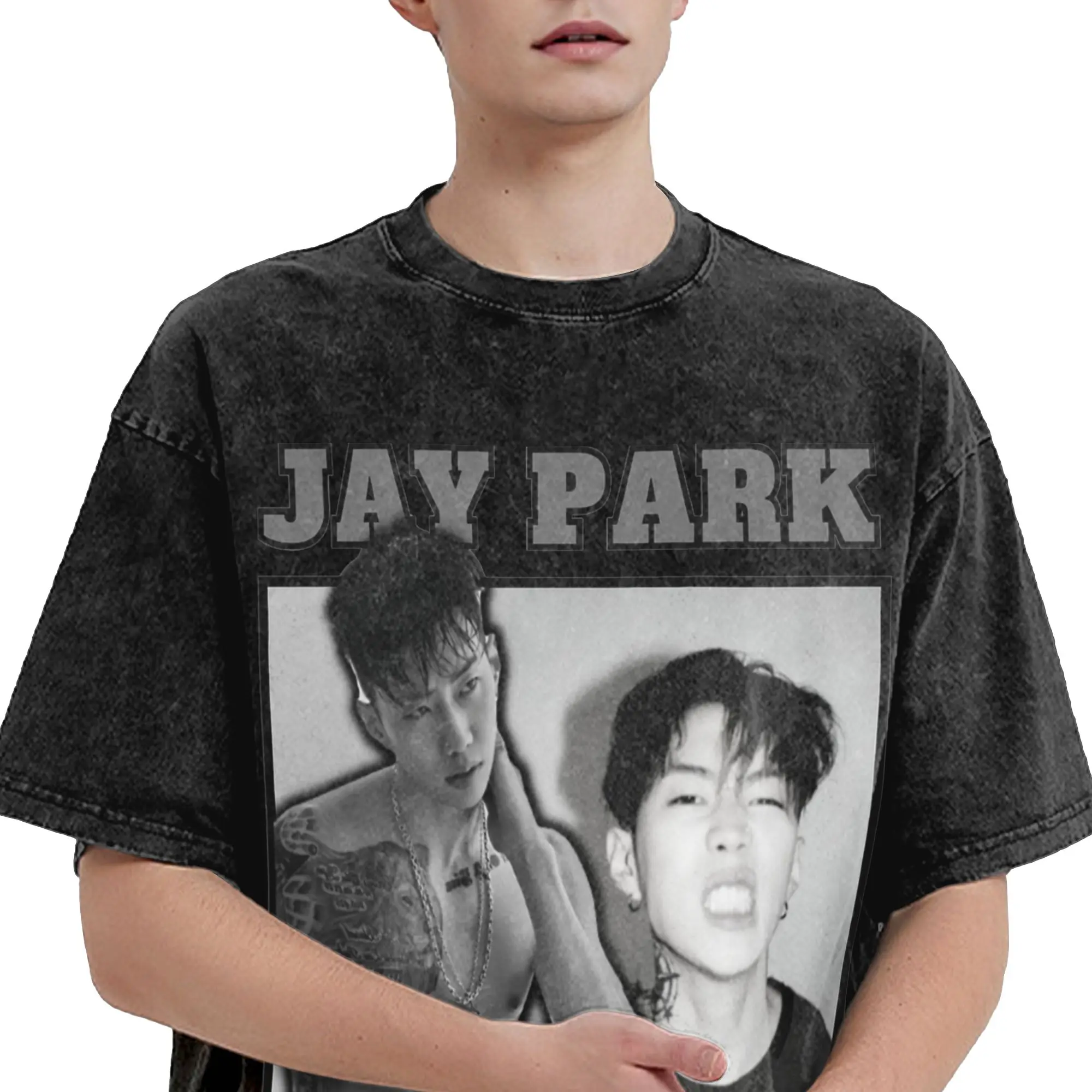 Aesthetic Jay Park Singer Vintage Washed Tshirts Unisex Crewneck Short Sleeve Tops Shirts  100%Cotton Summer Tops