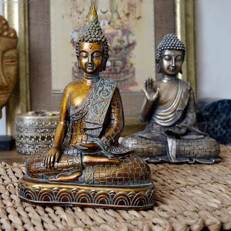 

Miniature Buddha Figurine Nature Resin Thailand Fengshui Buddha Statue Hindu Living Room Sculpture Desk Ornament Home Decor