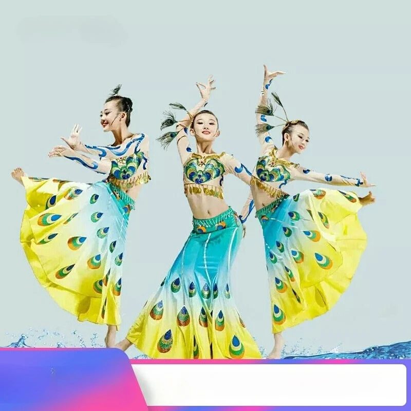 

Children's ethnic costume performance costume, girls' Dai dance grading costume, girls' peacock tail skirt dance costume