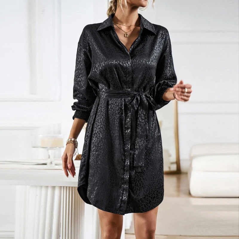 DY-Shirt Dress gonna a maniche lunghe elegante autunno e inverno da donna