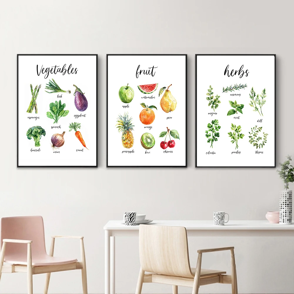 الفاكهة الخضروات الخبز الجبن المعكرونة المكسرات قماش اللوحة المائية الغذاء المشارك طباعة صورة جدار ديكور المطبخ ديكور المنزل