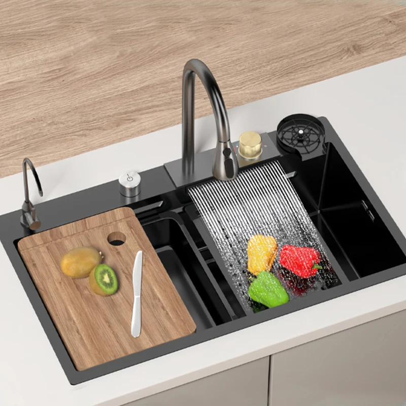 New High Quality Multifunctional Smart Sink Flying Rain Waterfall 304 Stainless Steel Kitchen Sink Single Bowl Kitchen Sinks