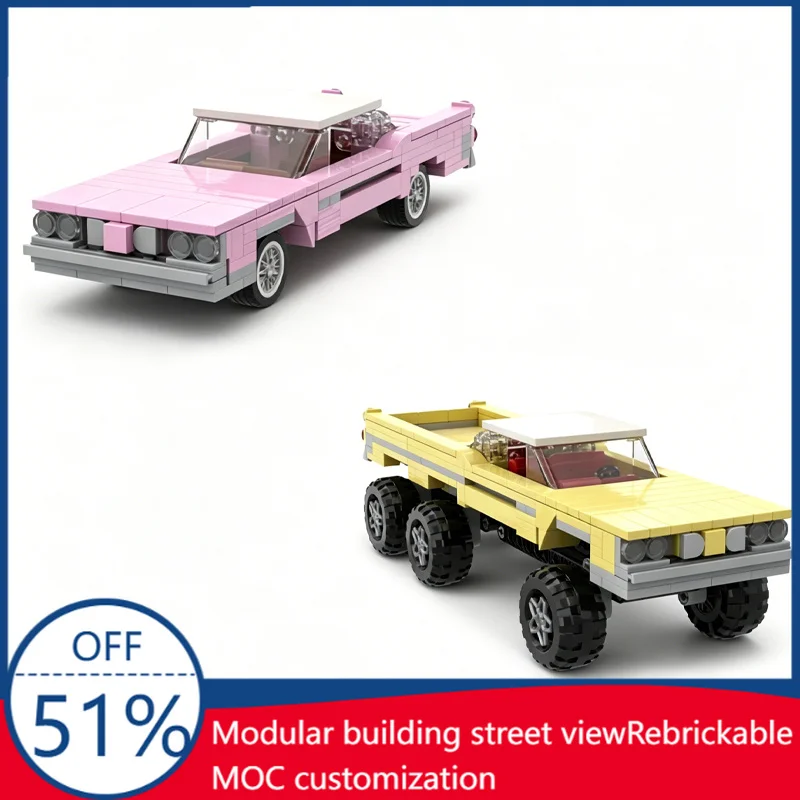 Classic Pink Retro Car Model Building Blocks Educational Diy Assembly Toy Festival Gift For Boy And Customize Collection Display