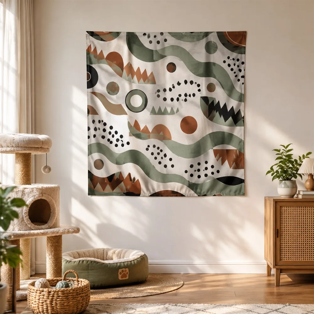 VIKAMA Memphis Shapes Mix Allover Pattern Tapestry Wall Hanging, Postmodern Wall Decor Tapestries for Bedroom Living Room Study
