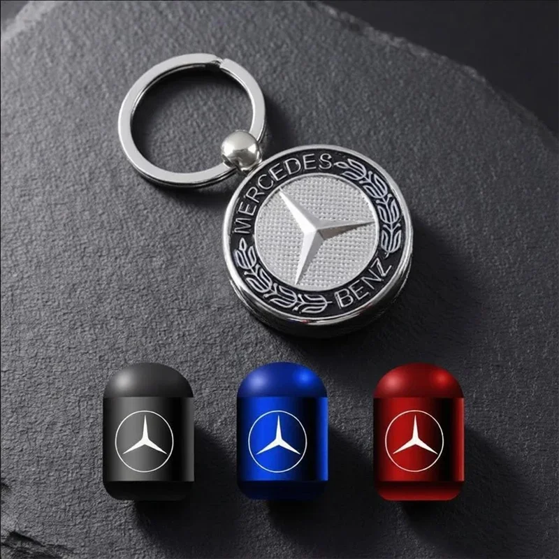 4PCS for Mercedes Benz AMG Car Wheel Tire Valve Caps Tyre Rim Stem Covers W211 W212 W213 C E Class GLA GLK ML Alloy Car KeyChain