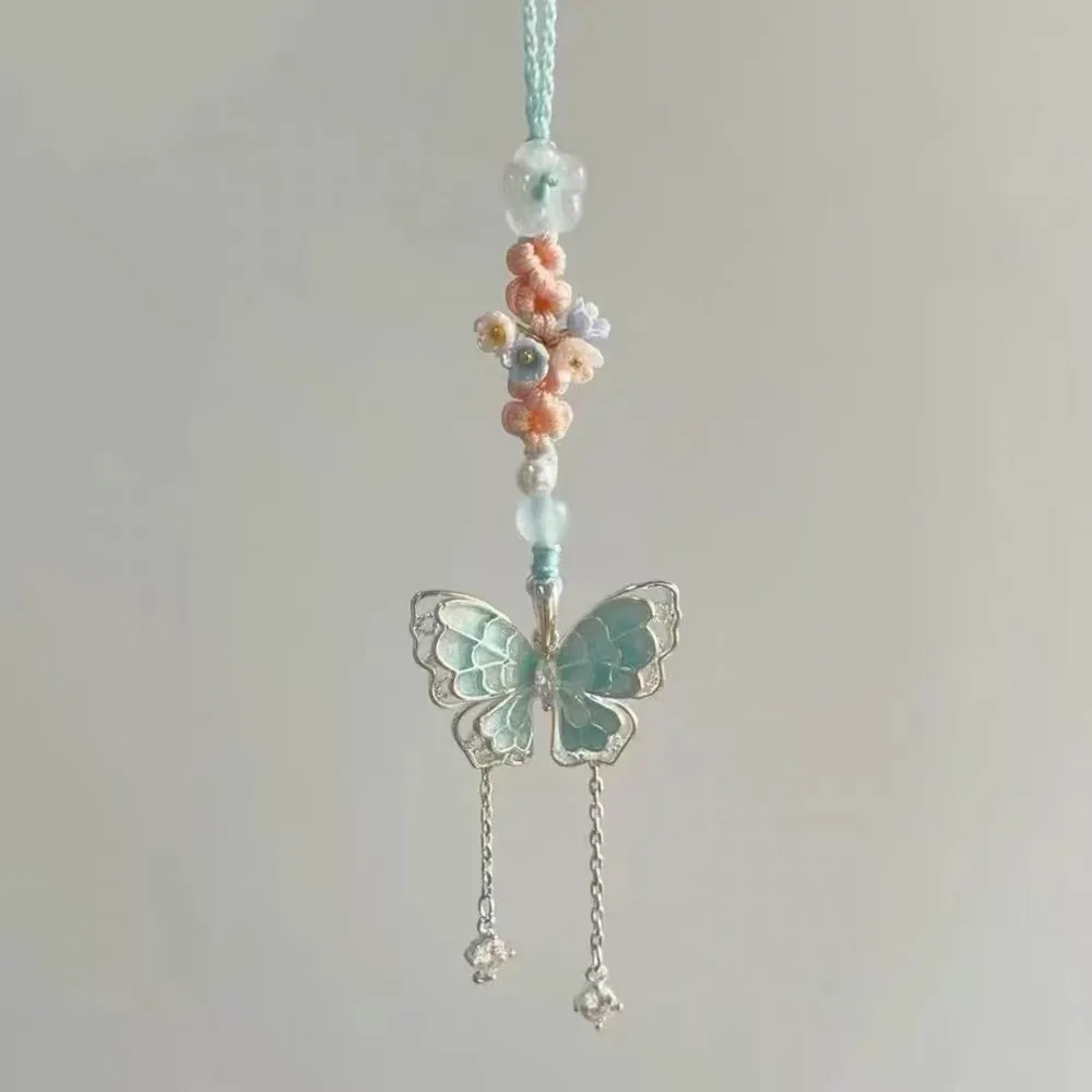 Nuovo stile cinese farfalla cinghie per cellulare fiore in rilievo fascino del telefono estetica fatta a mano cordino per telefono in cristallo regali pendenti