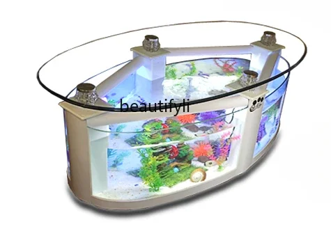 

ss newOval Coffee Table Fish Tank Living Room Ecological Aquarium Glass Large Medium Size Desktop Creativity Change Water Turtle