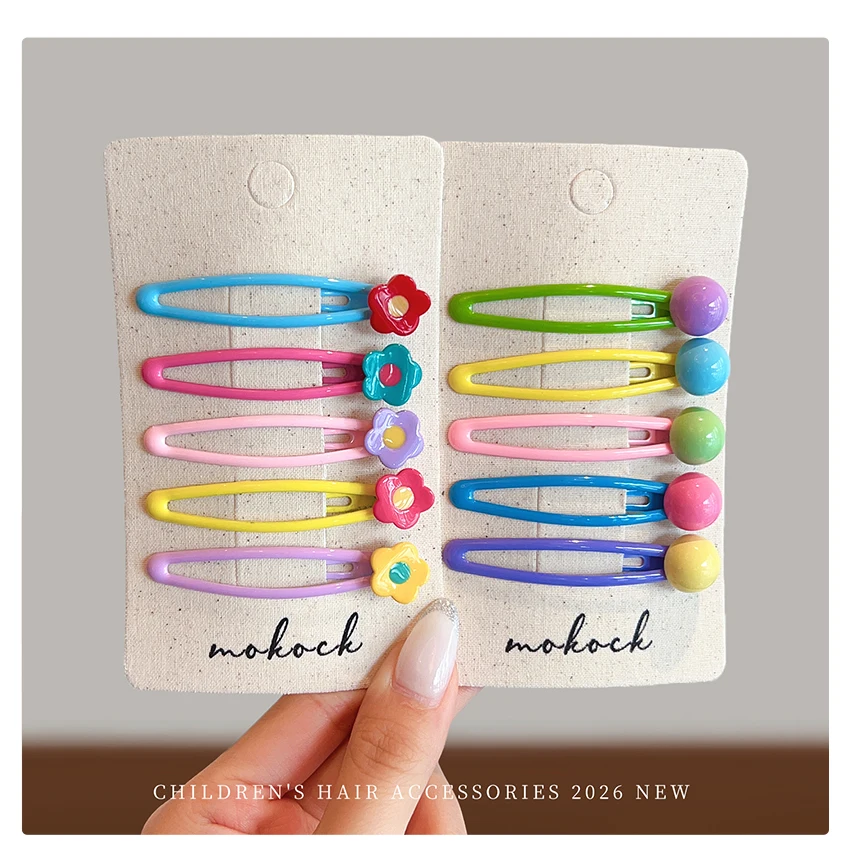 Neue 5-teilige Haarspangen-Set in Bonbonfarben mit Herz- und Blumenmuster, koreanische Macaron-Haarspangen aus Legierung für Damen, Mädchen, Kinder und Kleinkinder, Geschenk 2026 – Detail 4
