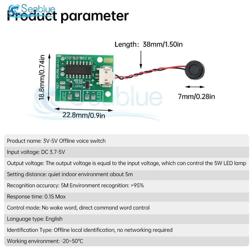 3.7-5V AI Offline Voice Switch Control Board Small Night Light Sound Control Circuit Driver Board Controls Monochrome LED Light