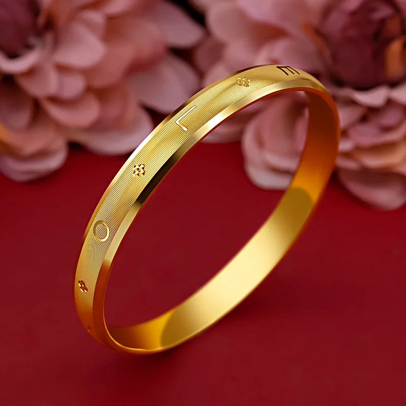 9999 24K real gold 5D CNC Craft Carved Gold Love English Bracelet Bracelet Women's Gold Bracelet