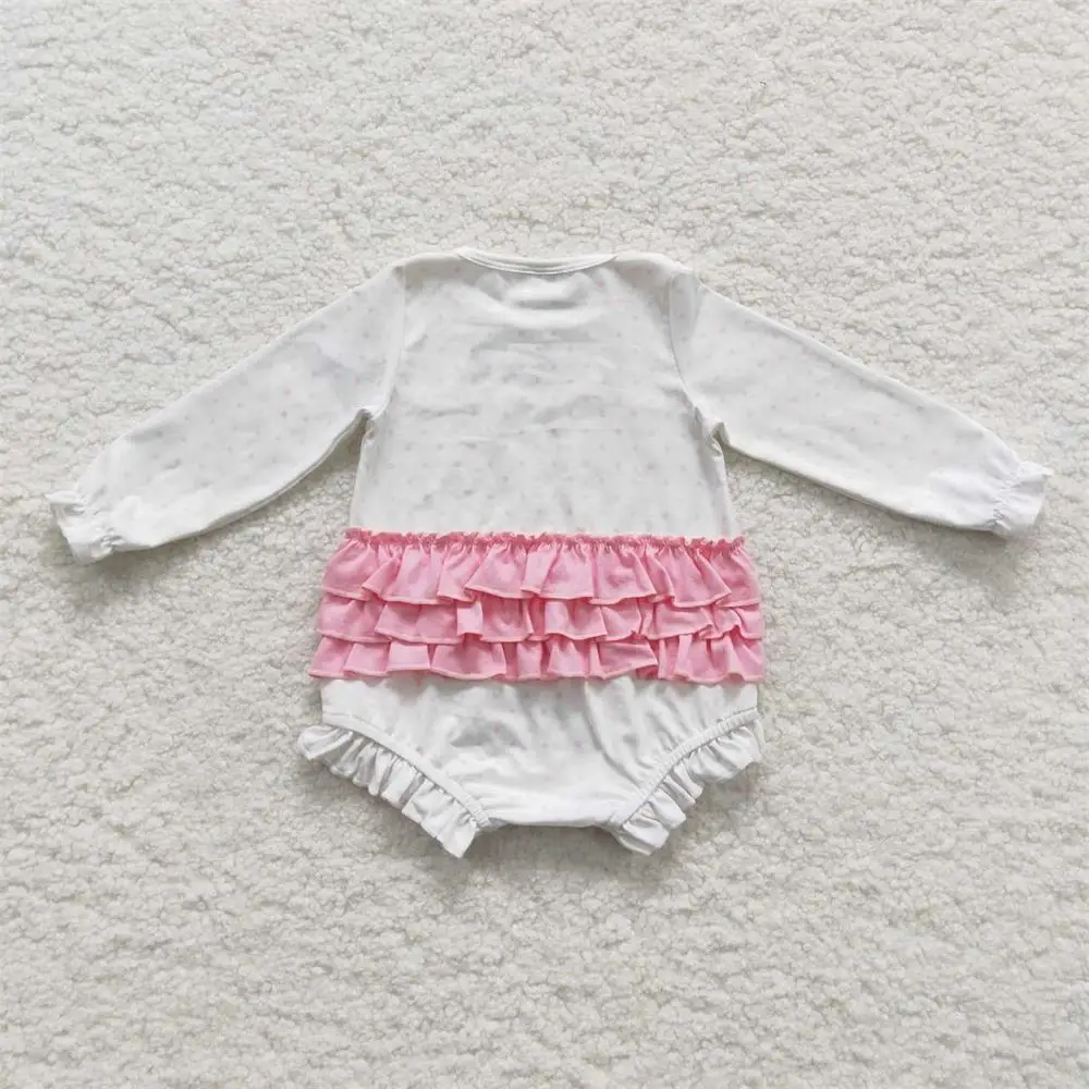 Wholesale Baby Girls Long Sleeves Romper Embroidery Jumpsuit Kids Toddler One-piece Newborn White Bubble Christmas Tree Clothes