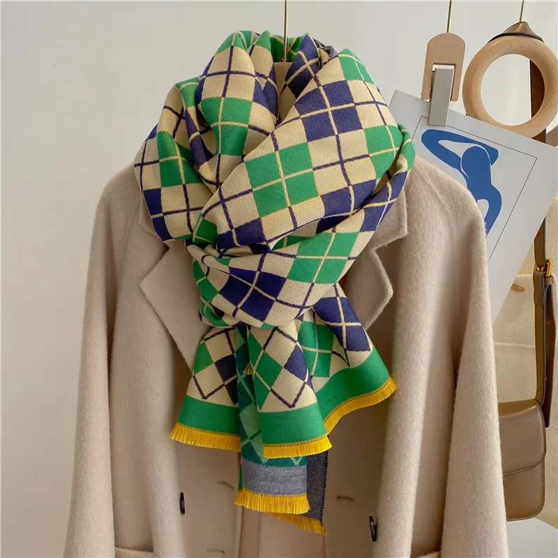 Scarf Sweet plaid women's shawl Winter warm imitation cashmere scarf