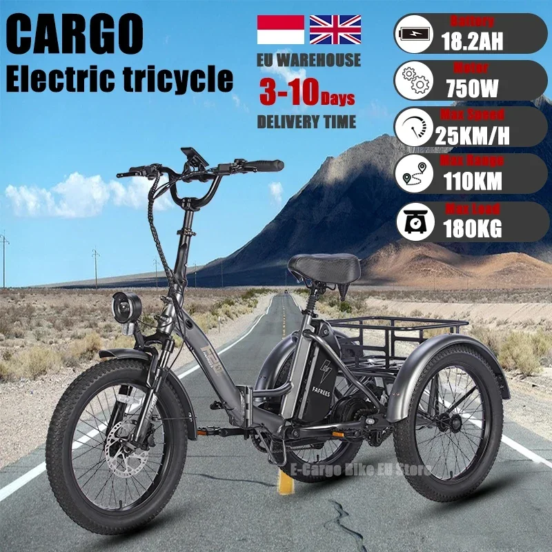 FAFREES F20 Mate Electric Cargo Tricycle 750W 48V 18.2Ah 20*3.0 Fat Tire Folding Three Wheels Electric Bicycles Hydraulic Brake