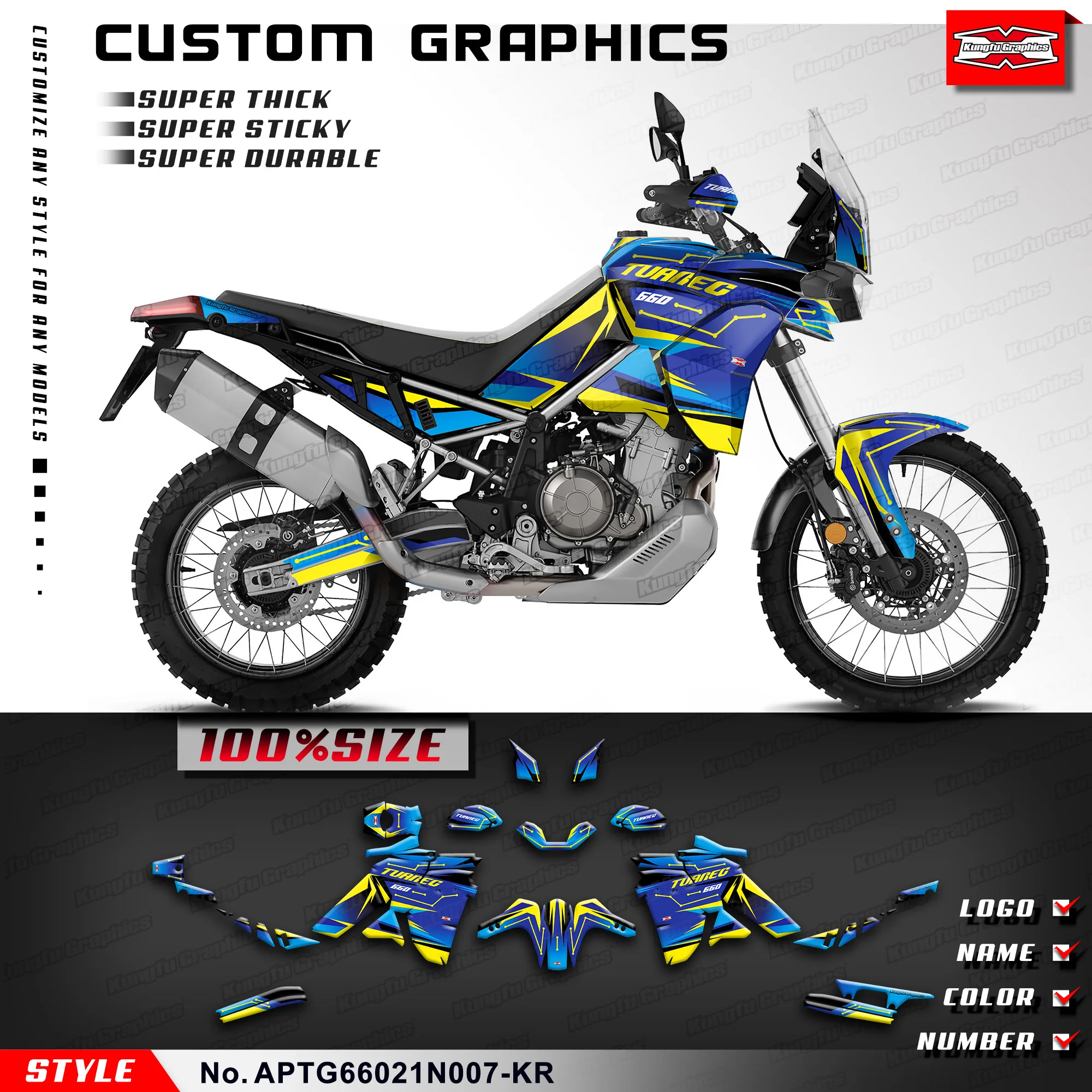 KUNGFU GRAPHICS Racing Graphics Wrapping for Aprilia Tuareg 660 2021 2022 2023, APTG66021N007-KR