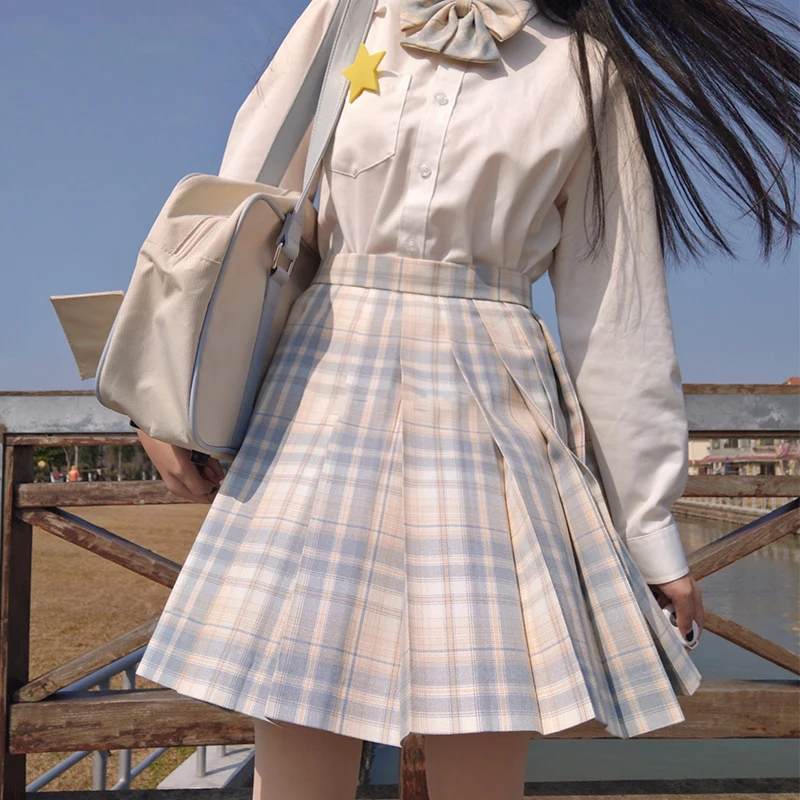 

Summer Lemon Salt JK Uniform Original Plaid Skirt Full Set Sewing Girls School Style Short Bicolor Half-length Skirts